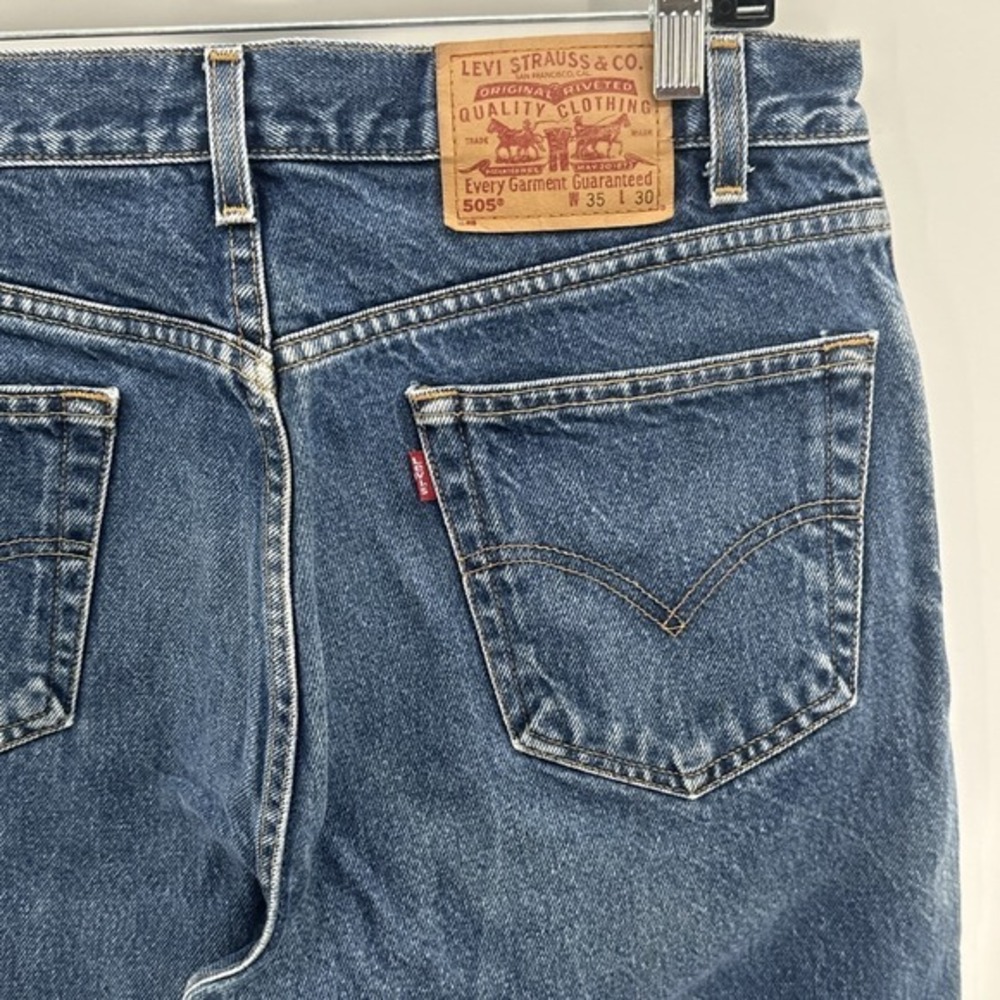 Vtg Levis 505 Mens Regular Fit Straight Leg Medium Wash Jeans‎ Blue Sz 34x26 Hem